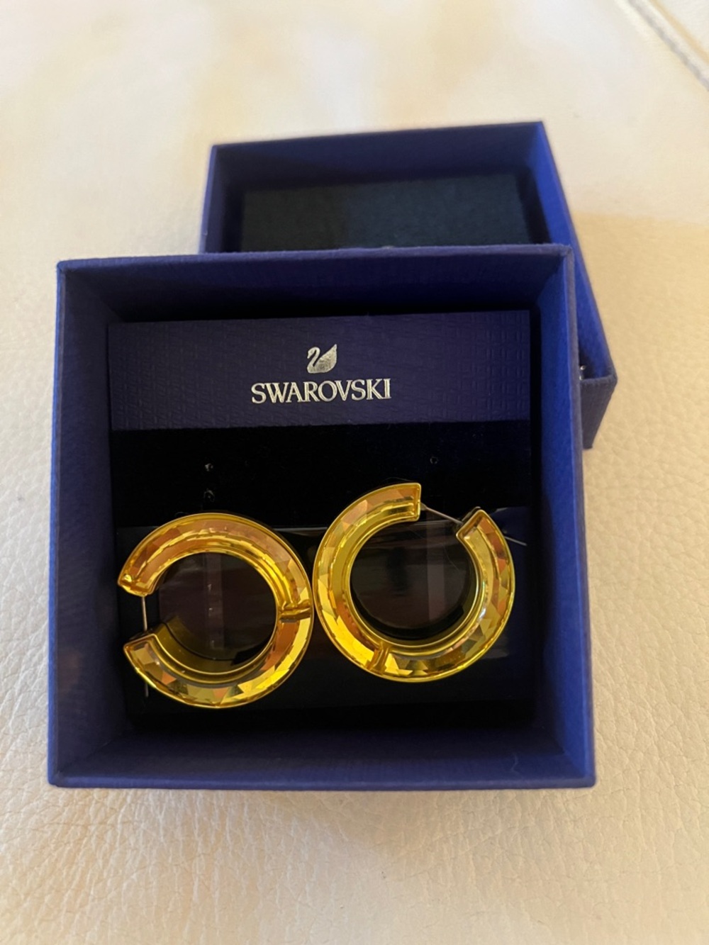 Swarovski Gold-Tone Yellow Crystal Open Hoop Earrings